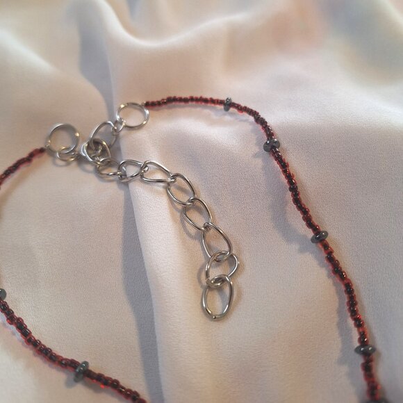 Artisan Made Edgy Beaded Tigers Eye Stone Chip and Hematite Choker Necklace - Picture 4 of 6